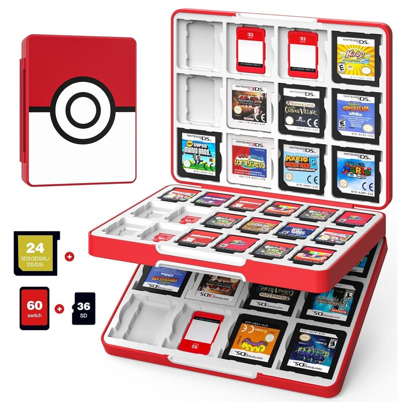 MoKo 60 Game Card Case for Nintendo Switch 2 / Switch OLED / 3DS / 3DSXL, Portable Storage Holder Case for 60 Switch 2 Game Cartridges & 24 3DS Card & 36 Micro SD Cards, Red Ball - Image 1
